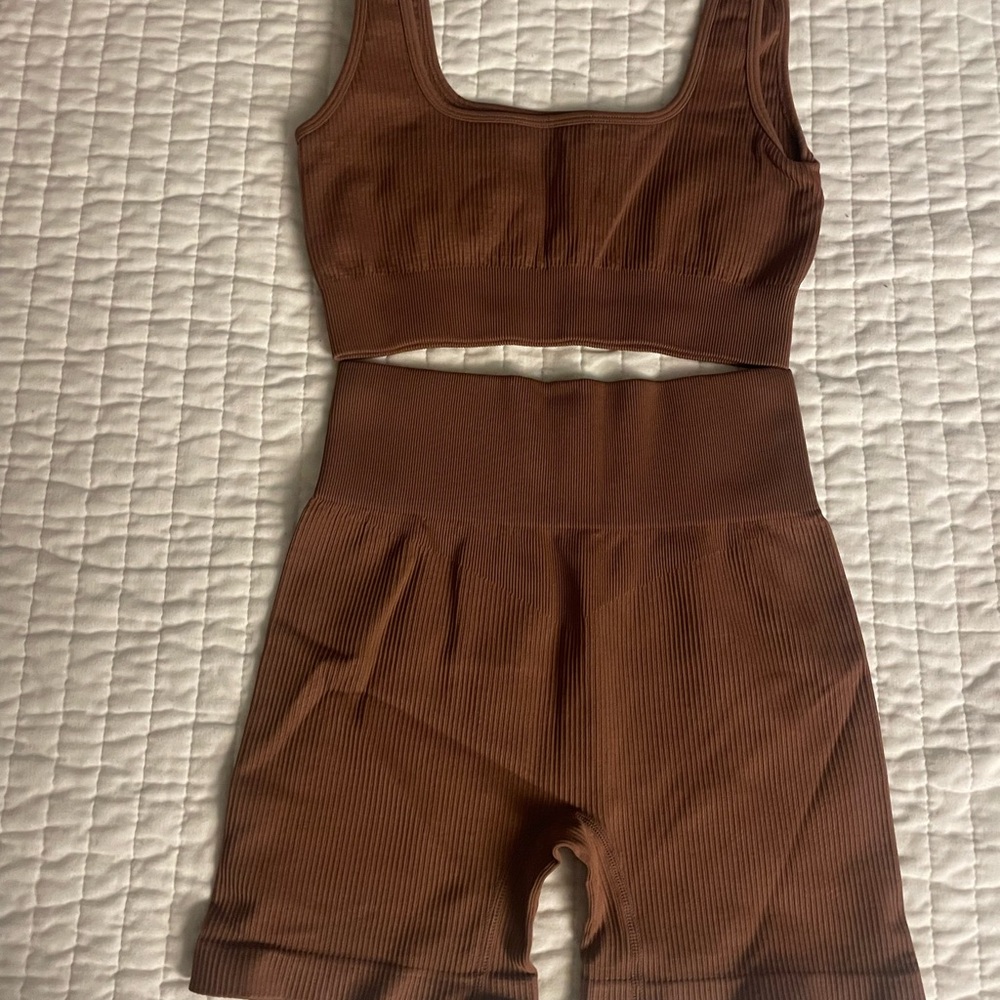 Women's Brown Ribbed Intimate Set